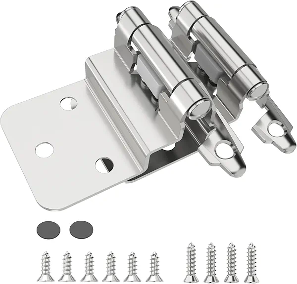 Chibery 3/8 Inch Inset Cabinet Hinges, 50 Pack Self Closing Flush Face Mount Hinges with Door Bumper, Variable Decorative Hardware for Bathroom, Furniture, Kitchen Cabinet Doors, Brushed Nickel