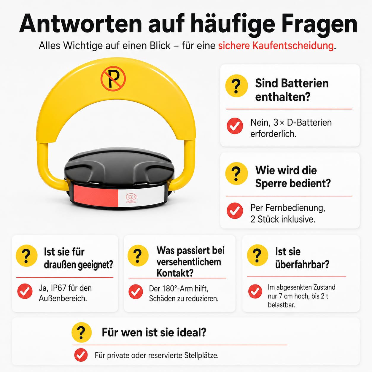 Barrière de parking électrique anti-collision 180° avec télécommande, étanche et pliable, jaune