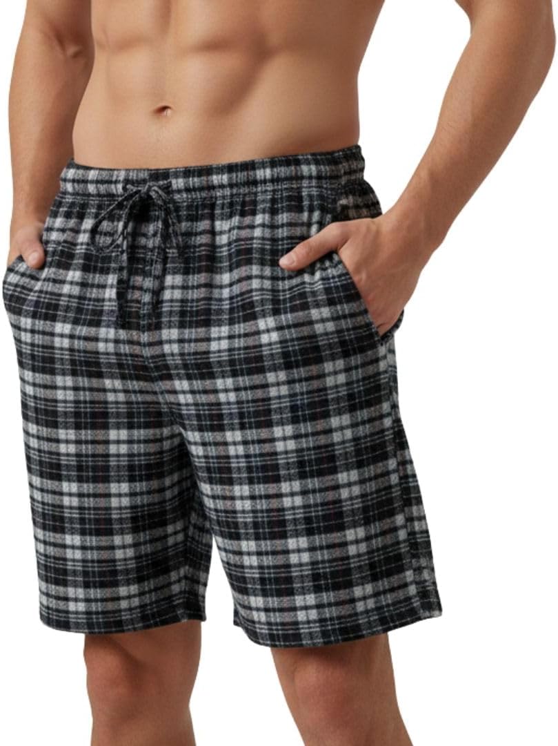Men's Flannel Pajama Shorts - Super Soft Cotton Plaid Shorts with Pockets and Drawstrings - Sleep and Lounge