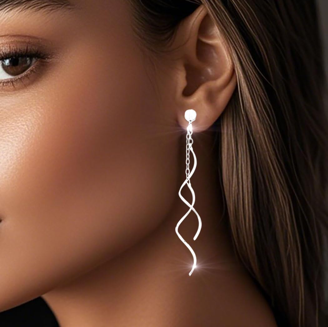 Campsis Silver Long Dangle Earrings, Spiral Drop Earrings, Tassel Earring for Women - Image 5