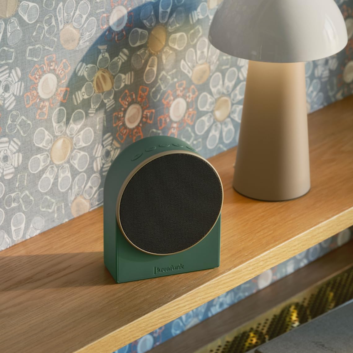KREAFUNK Ivy - Sveglia luminosa con Bluetooth, senza fili, impermeabile, luce sveglia progressiva, 6 suoni, LED regolabile, batteria a lunga durata, USB-C (Nordic Green)