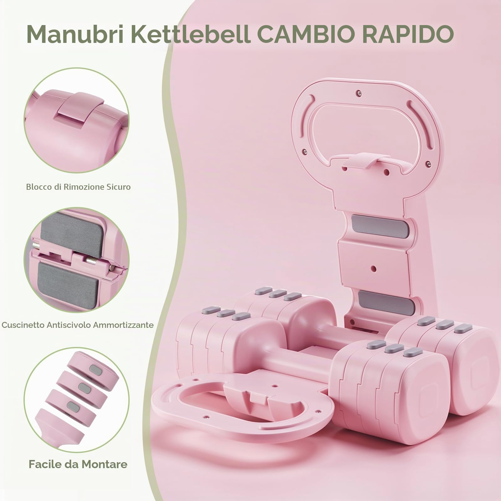 Set di 2 manubri regolabili 2 in 1, per donne e uomini, 4 livelli di peso con adattatore kettlebell, set di manubri per casa (Rosa)