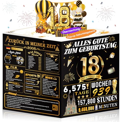 OLOSONG Geburtstagskarte 18. Geburtstag - 3D Pop Up Karte Geschenke 18 Geburtstag Mädchen Junge Lustige Goldene Deko 18. Geburtstag Für Freund Tochter Sohn Schwester Sie Back in 2008 Mit Umschlag