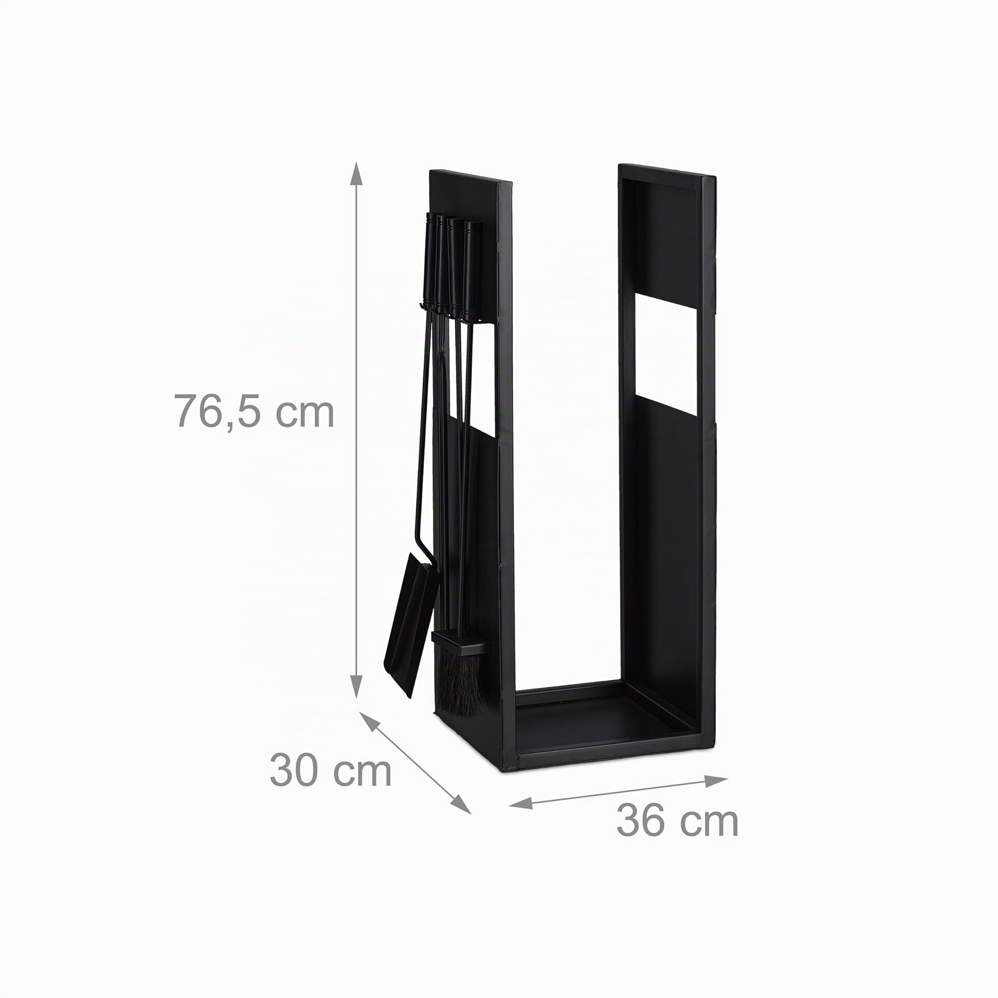 Relaxdays Scaffale Portalegna da Interno in Metallo, Attrezzi da Camino, HLP 76,5x36x30 cm, Porta Legna da Ardere, Nero