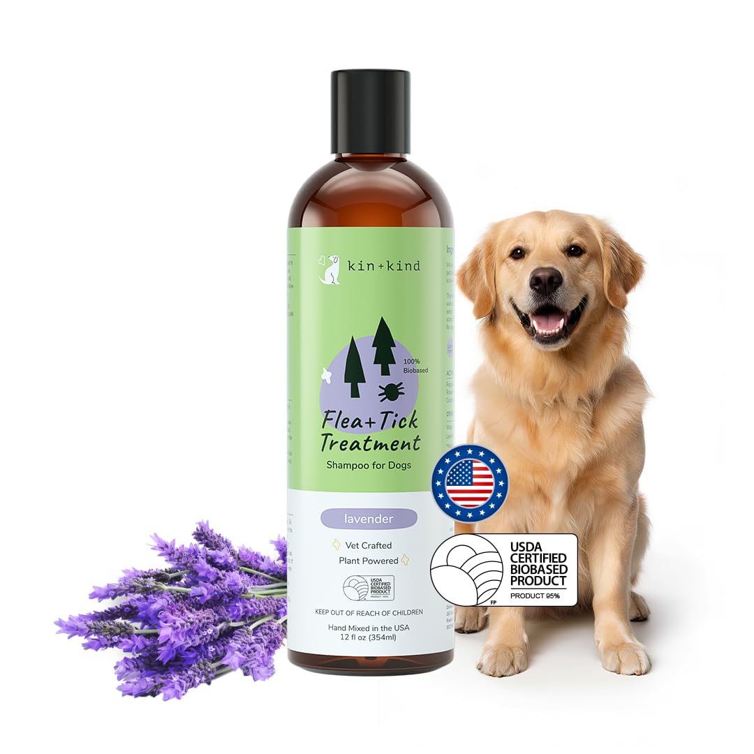 Dog Shampoo Flea and Tick Vet Formulated - Natural Flea and Tick Prevention for Dogs - Plant Powered Shampoo w/Coconut & Olive Oil - Dog Supplies - Lavender Scent - Made in USA 12 fl oz