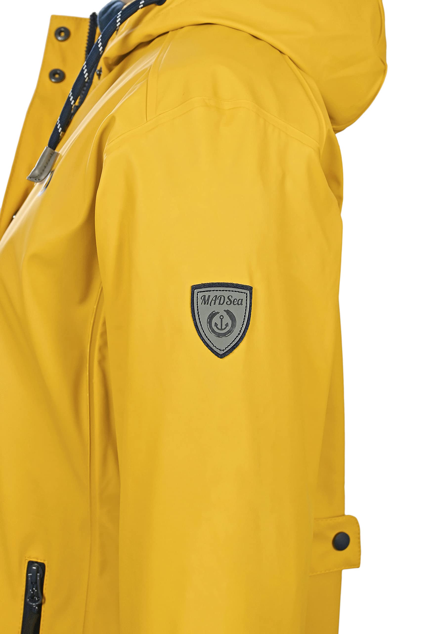 MADSea Damen Regenmantel Friesennerz 620 | halblanger wasserdichter Regenparka | winddicht mit maritimen, weiß/blauen Innenfutter