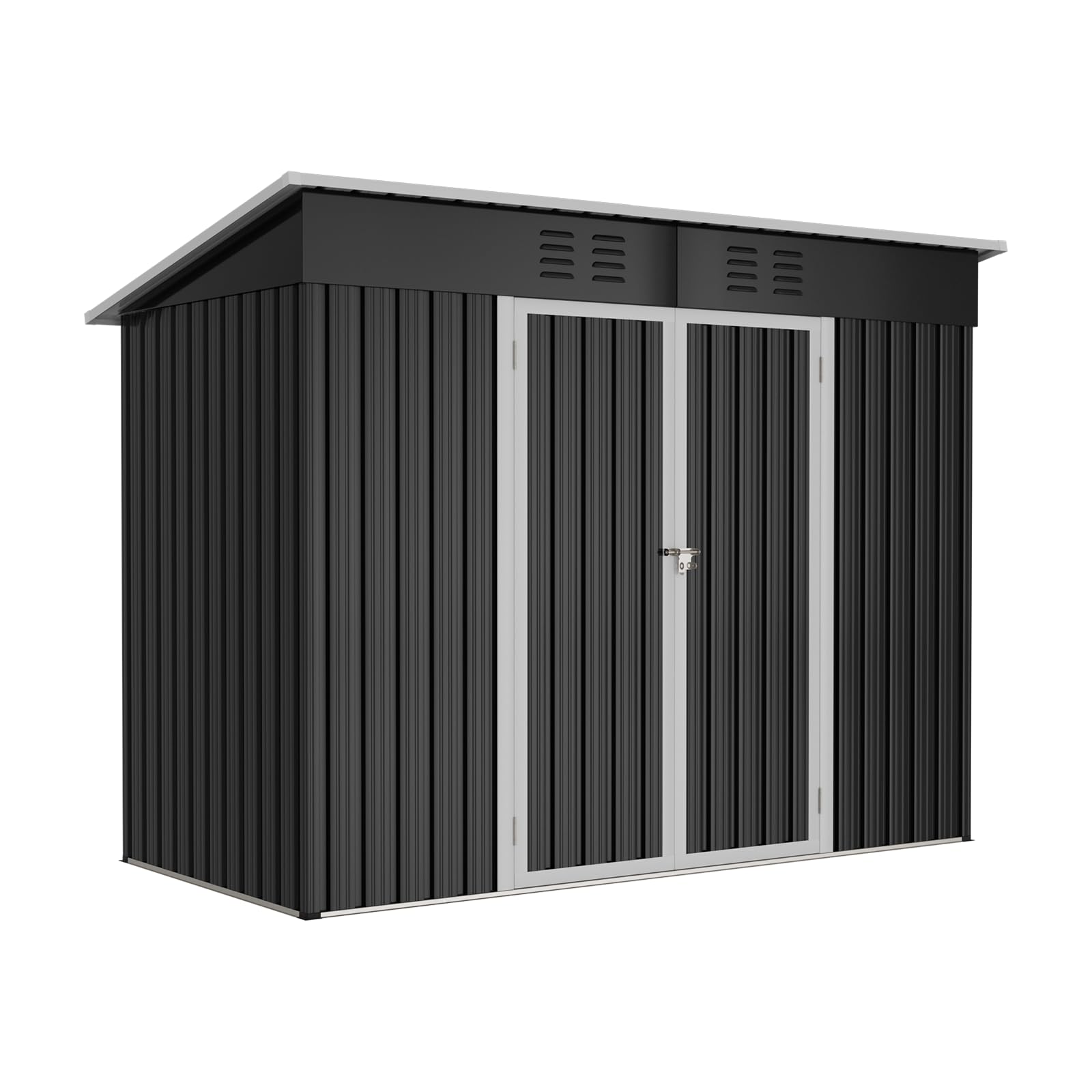 Amopatio Gerätehaus, Gartenhaus mit Pultdach, Geräteschuppen 228x109x182 cm (BxTxH), Gartenhaus Metall mit Tür, Verzinkte Gartenhülle Metall-Schuppen mit Fundamentrahmen, Schwarz