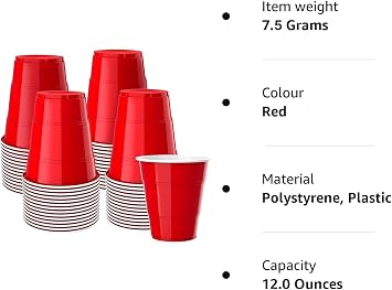 Red Plastic Cups, Disposable Cups 12oz (50 Pack) Cups, Red Party Cups for Birthday,Party,Picnics, Weddings, Christmas, Anniversary