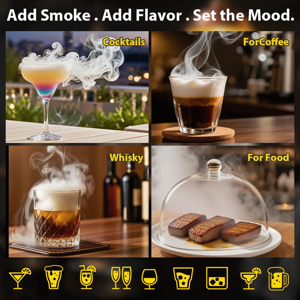 URAQT Kit Per Affumicatores Elettrico da Cocktails, Kit Affumicatore per Whisky Cocktail, Kit per affumicatore per cocktail con 6 Aromi Scaglie Legno, regali di compleanno per uomini, papà