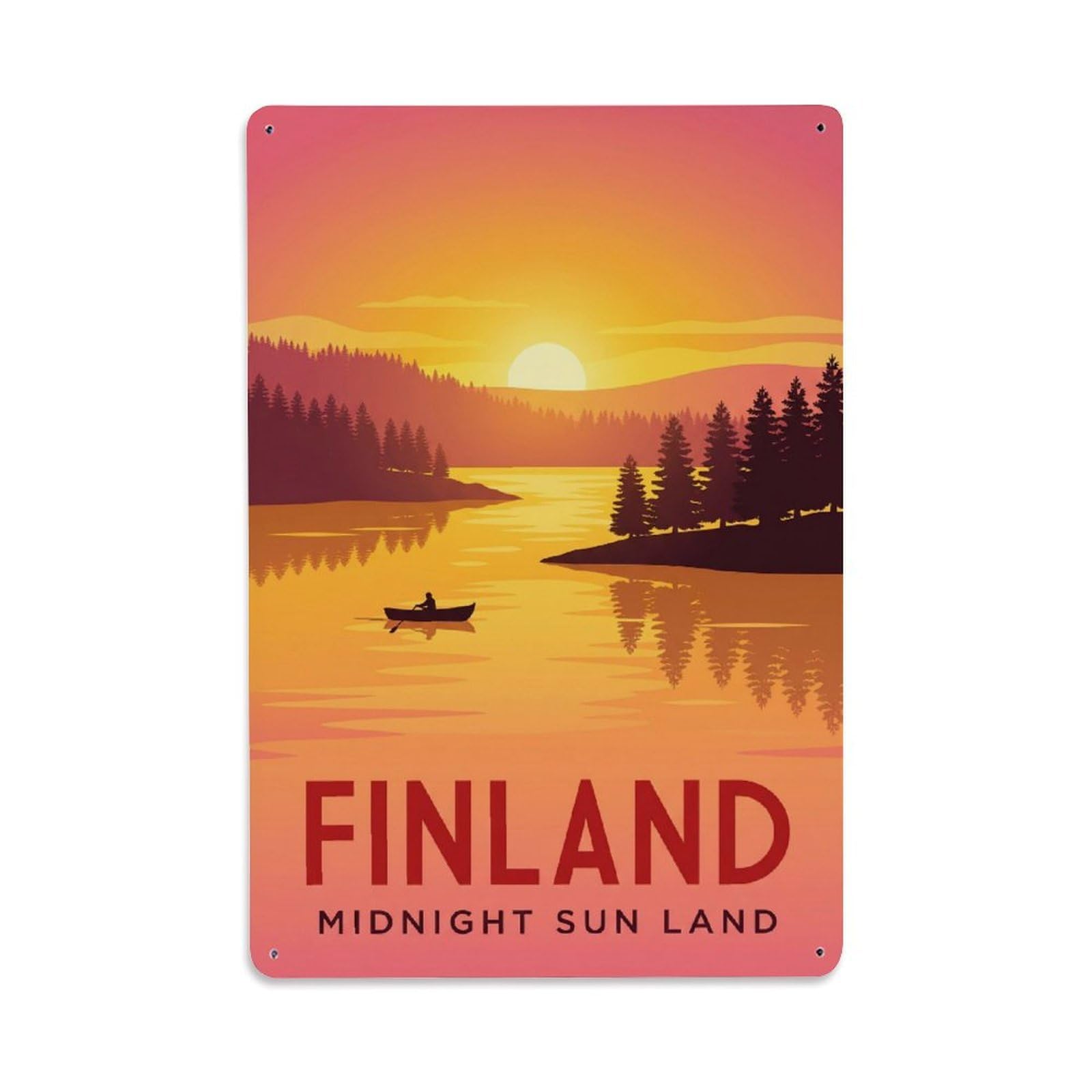 Olhnbad Style Finland Midnight Sun Forest Lake Travel Cabin Metal Tin Sign