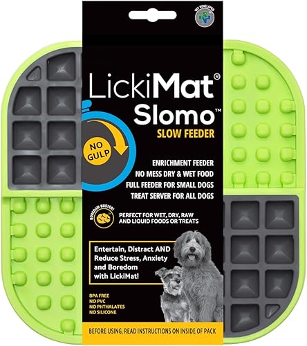 LickiMat Slomo, comederos lentos para perros, reductor de ansiedad y aburrimiento perfecto para alimentos, golosinas, yogur o mantequilla de maní.