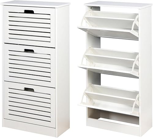 Armario de zapatos para entrada, organizador de zapatos con 3 puertas abatibles, blanco, 20.94 x 9.45 x 43.11 pulgadas