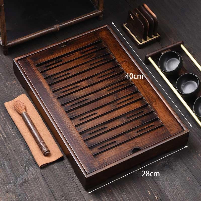 CKKNILV Tea Set Household Walnut Color Water Storage Tea Tray, Square Tea Tray Simple Home Tea Table Tea Tray Chinese Tea Set(L) ()