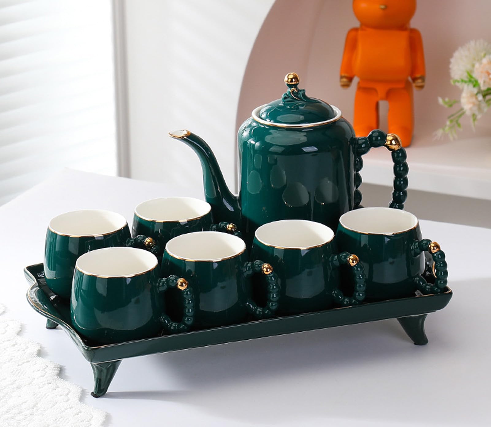 Amazon.com: TOERVIOZ Green,A, Coffee Cup Set,Pearl White Porcelain