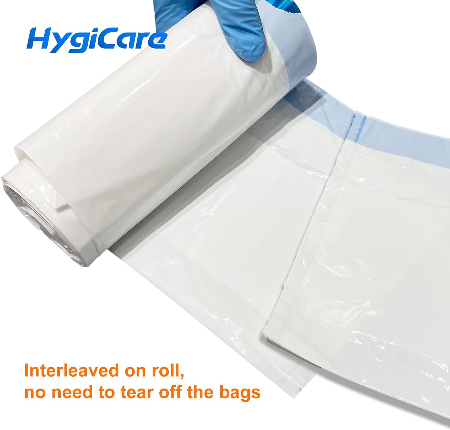 HygiCare Enlarged Size Bedpan Liners Commode Liners 100 Count Medical Grade Leakproof Best for All Size Bedpans and Commode Buckets Interleaved Bags on Roll No Need to Tear off Bags Tie Easy : Health & Household