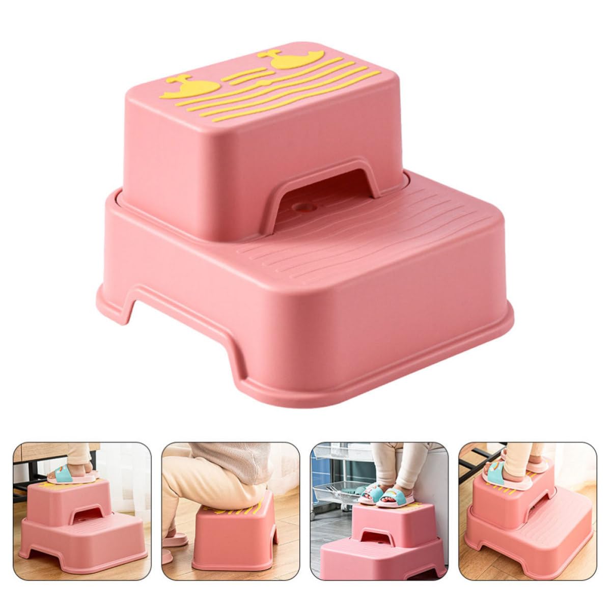 ibasenice Taburete Infantil Antideslizante, Reposapiés, Estructura Desmontable, PP y TPE, Rosa, Ayuda para Subir, para Pequeños, Lavado de Manos y Cocina