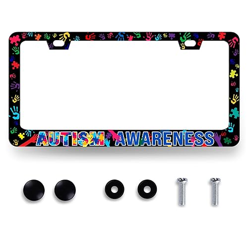 Autism Awareness License Plate Frame Colorful Handprint License Plate Stainless