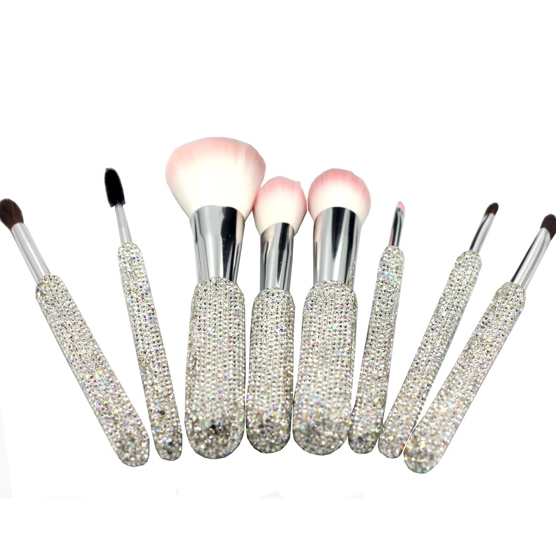 Bling 8-teiliges Kosmetik-Make-up-Pinsel-Set: superweiche Pinsel, funkelnde Diamantgriffe, tragbare PU-Ledertasche, ideales Geschenk für Make-up-Liebhaber (Silber)