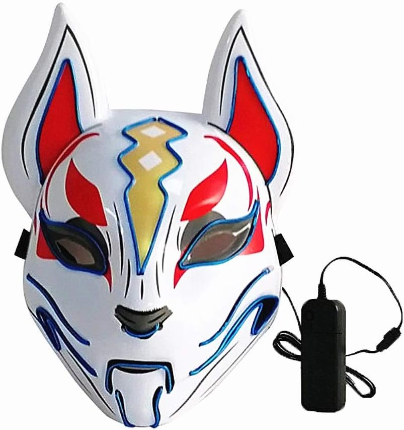Moonideal Led Light UP Game Fox Mask | Neon Line Halloween Mask | Sound Induction Mask Controller | Flash with Music 4 Different Mode (deep Blue)