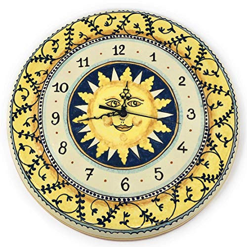 CERAMICHE D'ARTE PARRINI - Italian Ceramic Wall Clock Decorated Sun Hand Painted Made in Italy Tuscan Art Pottery