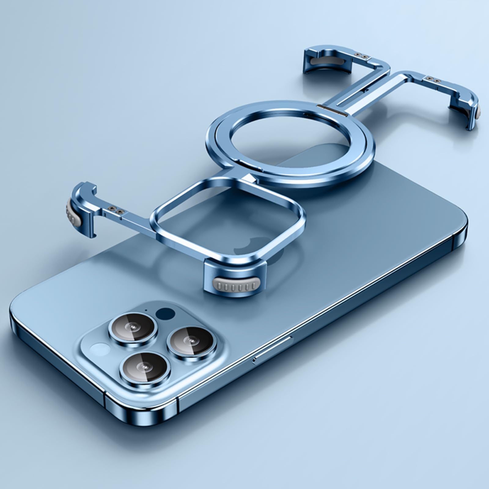 Frameless for iPhone 13 Promax Case with Magsafe Kickstand, Bezel Less Minimalist Metal Slim Hard Shockproof Ultra Thin for iPhone 13 Pro Max Case with Ring Stand Holder Magnetic Men, Blue