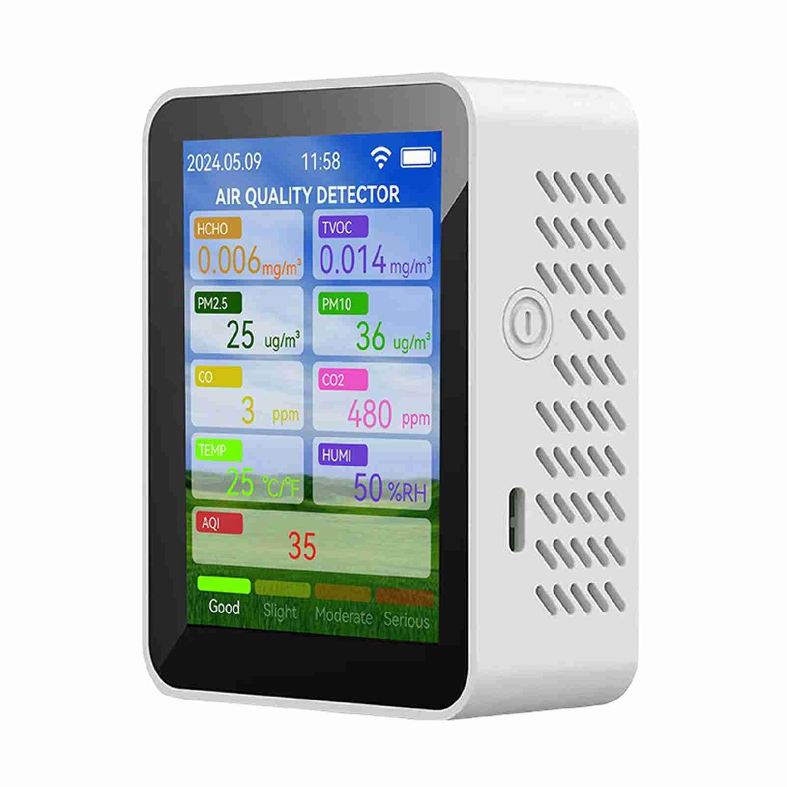 monitor di co2, Misuratore Multifunzionale Della Qualità 'aria WiFi Domestico HCHO TVOC Tester Per Monossido Di Carbonio CO2 PM2.5 PM10 per casa, ufficio, auto(WHITE)
