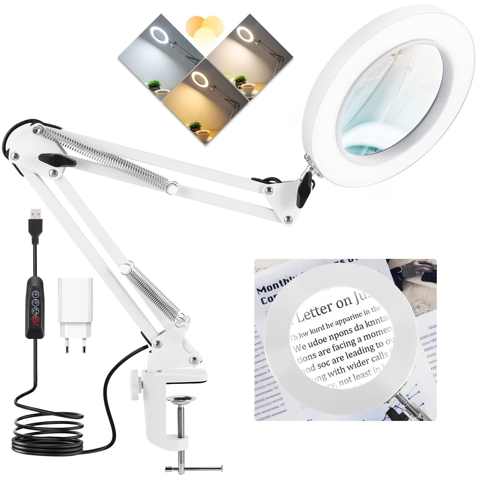 Lupa con Luz Led para Manualidades, Lupas de Gran Aumento con Luz y Enchufe