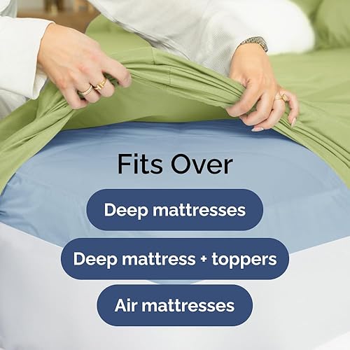 Miniatura 6 de Juego de sábanas extra profundas tamaño King, sábanas transpirables y refrescantes de 6 piezas, juego de sábanas de lujo de hotel, fácil ajuste,