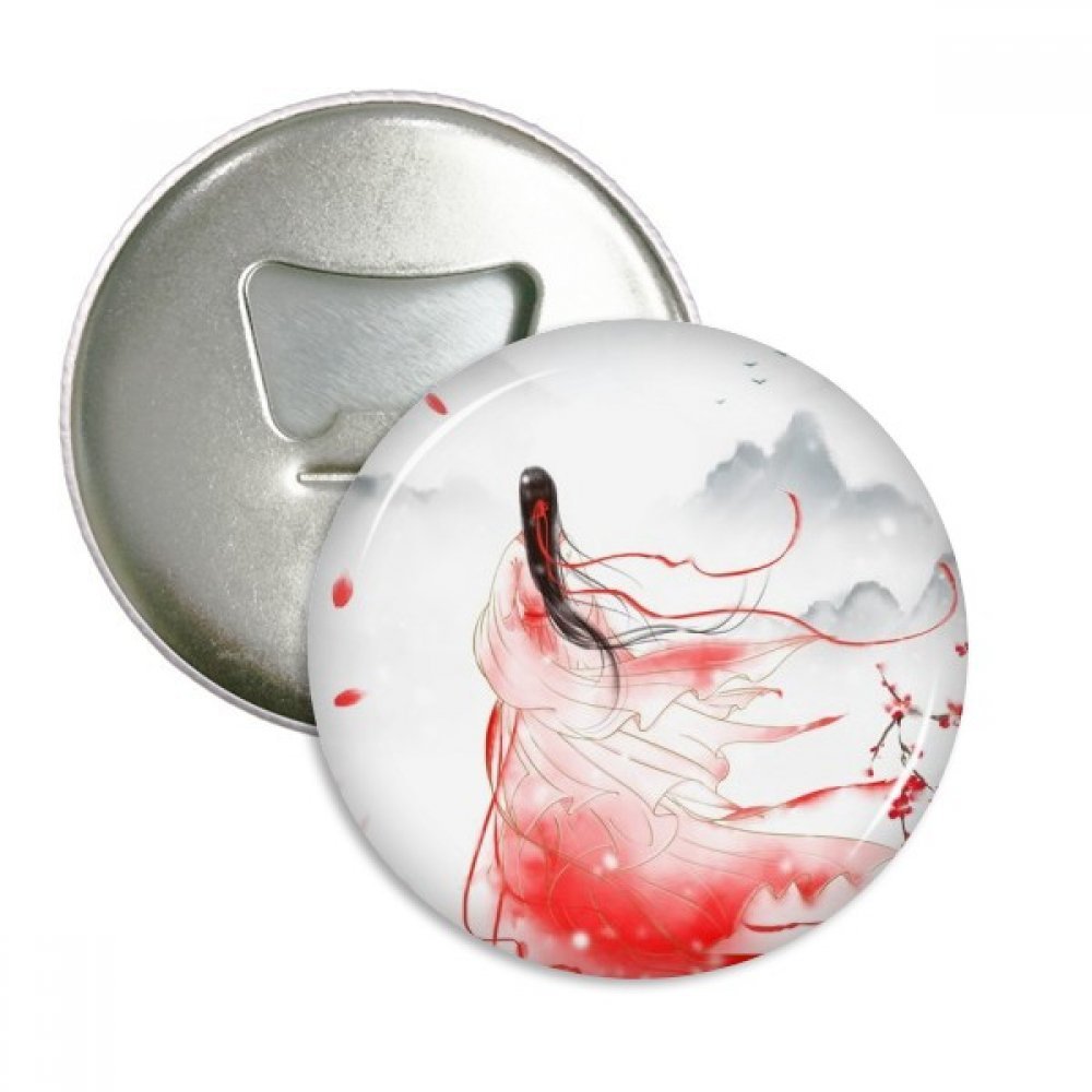 Badge décapsuleur Mei Xue Rouge Aquarelle style chinois idée cadeau originale
