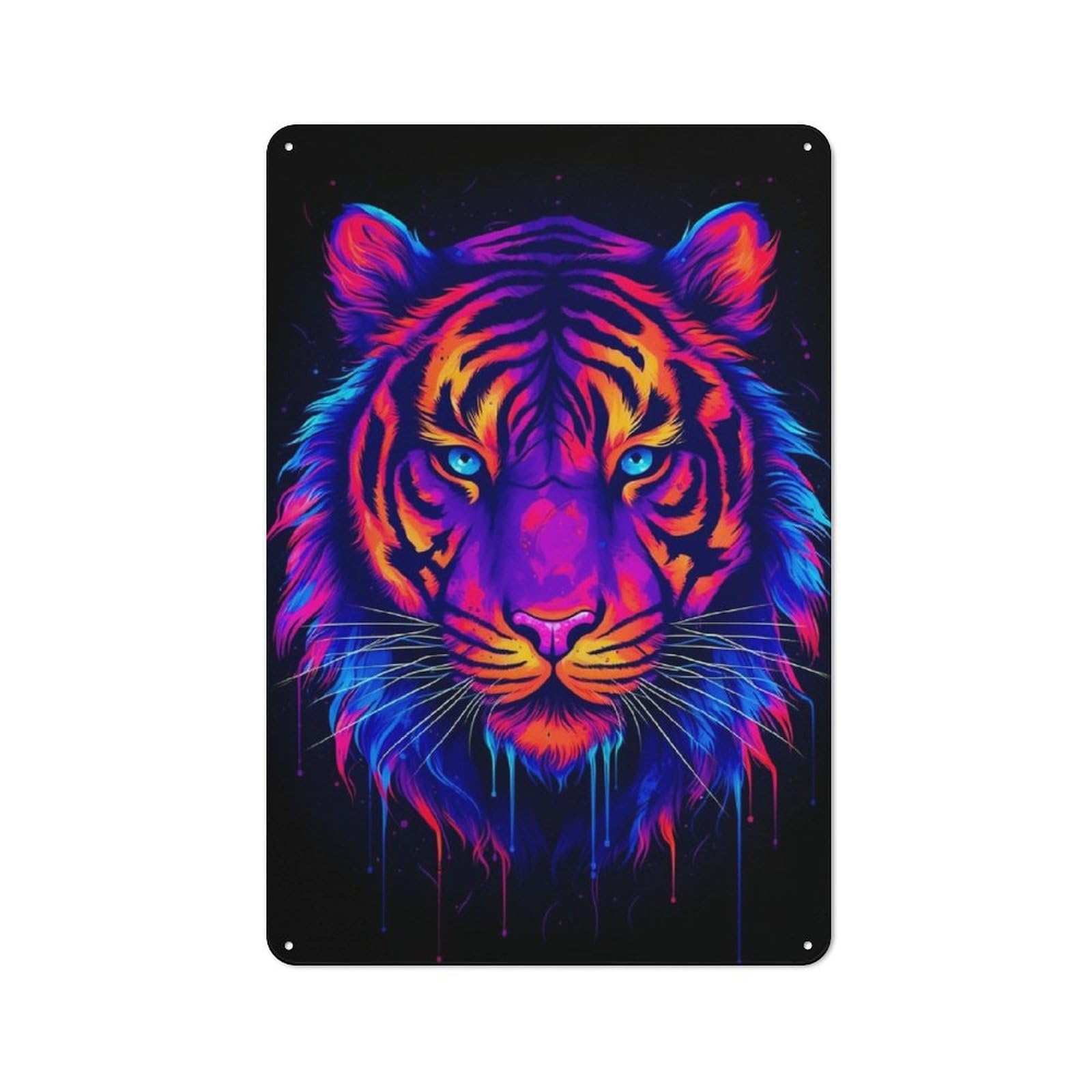Understated Office Metal Sign 30x20cm Featuring Tiger Colorful Black BG, Studio Wall Plaque for Office, Study, Studio Or Hallway