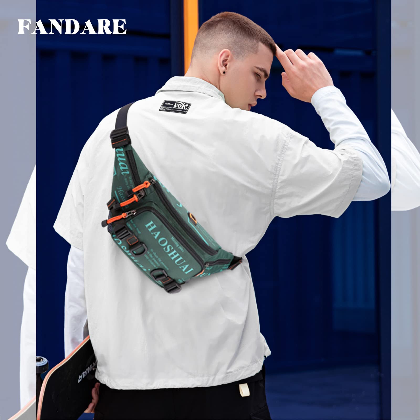 FANDARE Moda Deportivo Riñonera Bolsa Bandolera Mochila Cruzada Hombre Bolso de Cintura Bolso Cruzado Hombre Mujer Bolsa de Pecho Crossbody Sling Bag para Viajes Ciclismo Senderismo