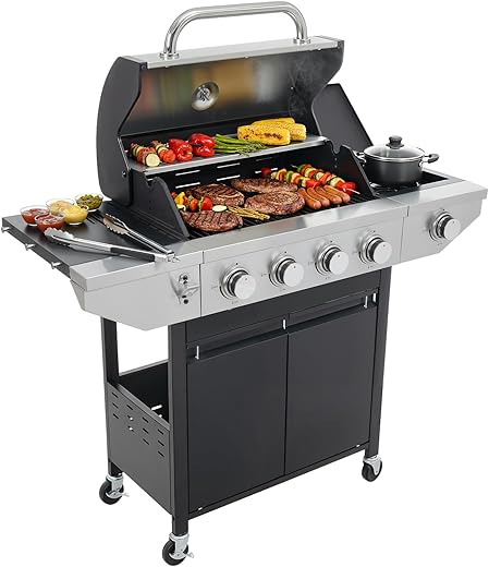 4-Burner Propane Gas BBQ Grill with Side Burner