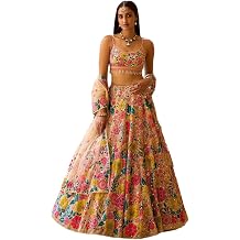 Indya Multicolor Sequin Embroidered Faux Georgette Lehenga Set for Wedding | Spaghetti Strap | Indian Ethnic Wear