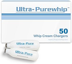 Ultra-Purewhip N2O Cream Chargers, 8g Premium Stainless Steel Cartridges for All Major Whipping Dispensers, Pure and Flavor Neutral with Long Shelf Life, 50 Pack