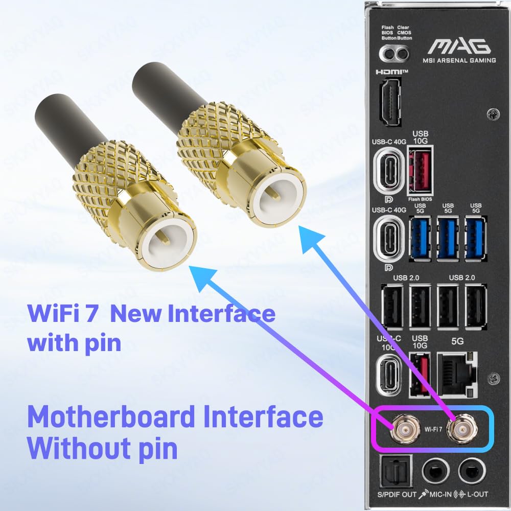Antenne WiFi 7 6e pour PC de bureau Antenne réseau sans fil Tri-bande 6 GHz 5 GHz 2,4 GHz avec nouvelle interface câble d'extension Wi-Fi 7 Base magnétique à gain élevé Antenne pour carte mère MSI PRO