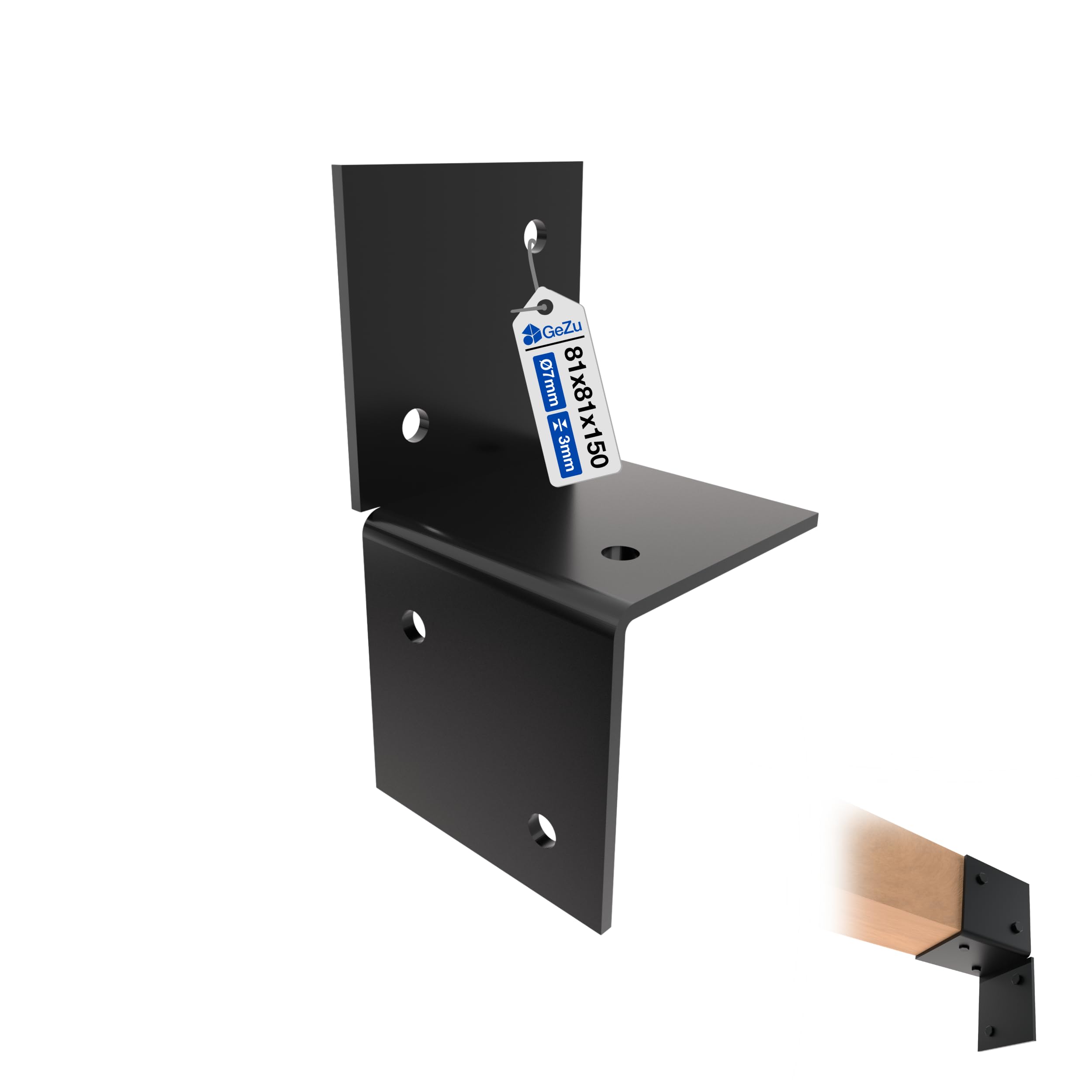 Gezu Impex Black Pergola Wall Bracket 81X81mm Powder Coated Pergola Wall Mount Bracket Wooden Beam Post Connector Wall Flat Bracket