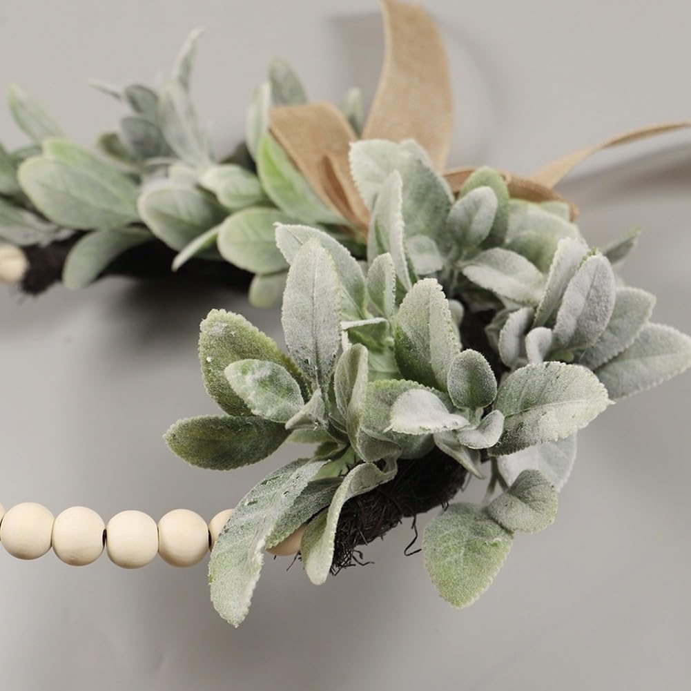 Ghirlanda di eucalipto artificiale con perline di legno, decorazione da appendere alla parete per matrimoni, primavera, Natale, casa e ufficio