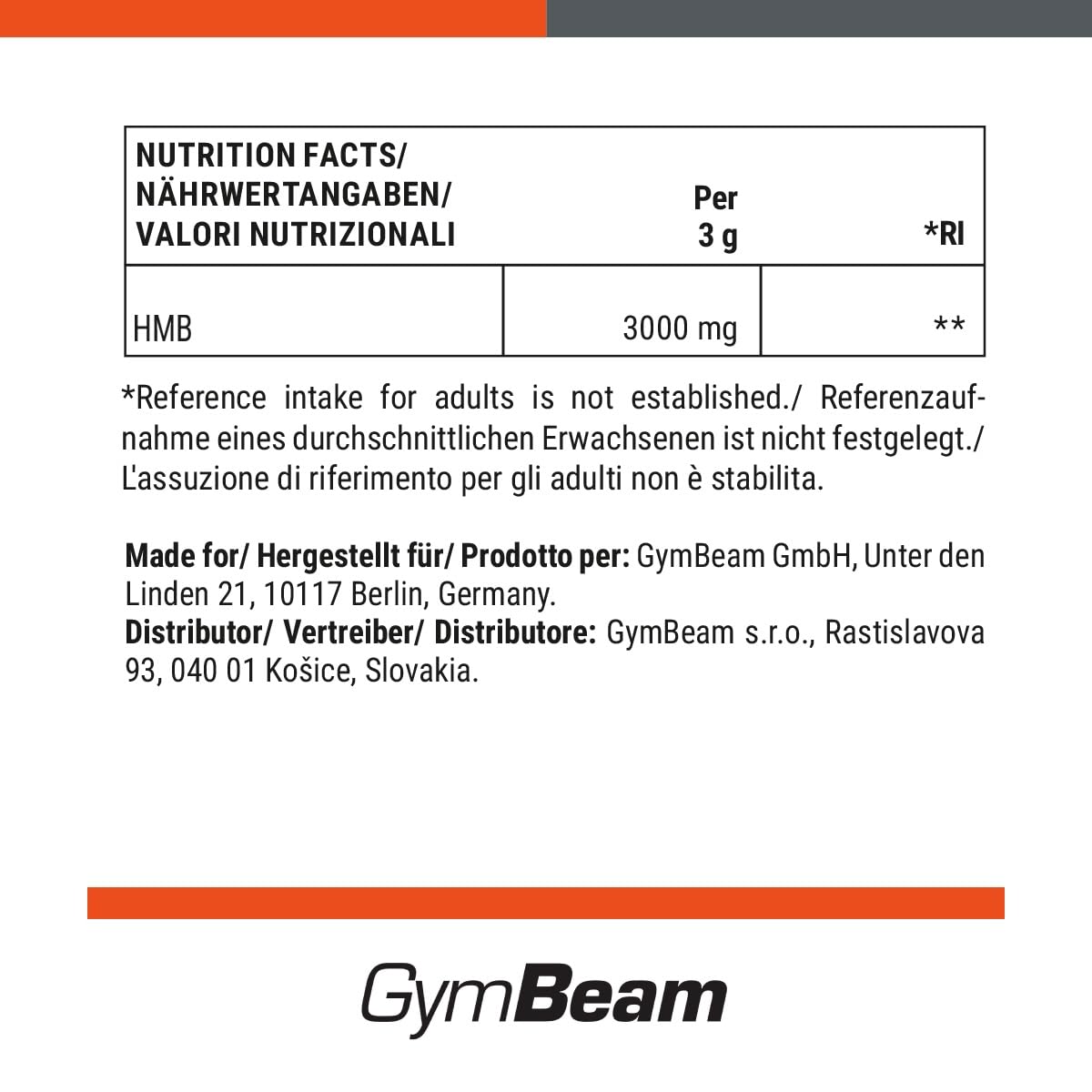 GymBeam HMB Pulver - Hochwertiges Hydroxybetamethylbutyrat, Aminosäuren-Supplement, essentieller Leucin Metabolit mit anabolem Potenzial, unterstützt mTOR-Signalweg-Aktivierung, 300g