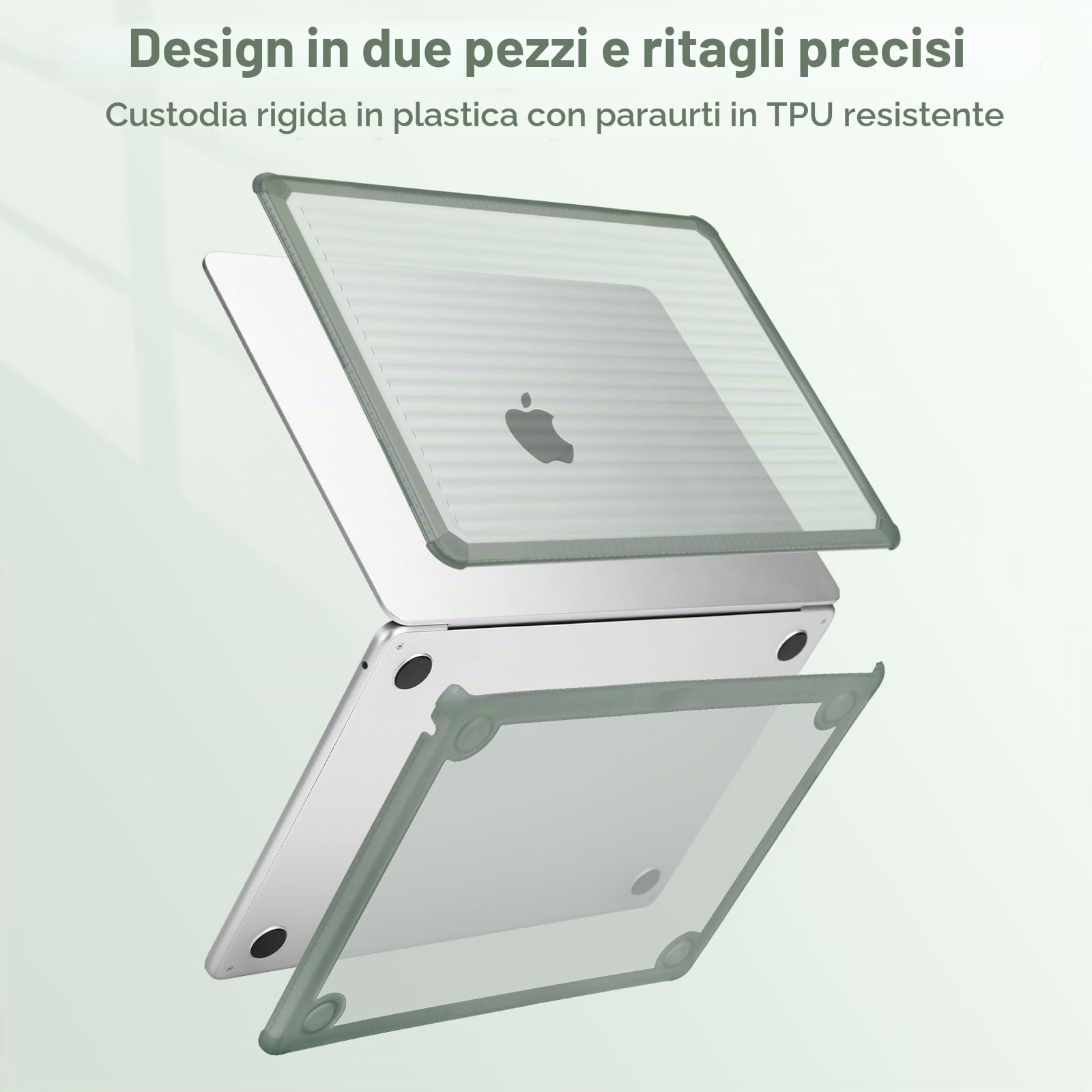 MOSISO Custodia Compatibile con MacBook Air 13 Cover M5 M4 M3 M2 2026-2022 | Copritastiera&Paraurti TPU Anti-crepa Strisce Servizio Pesante Case per MacBook Air 13,6 pollici A3449 A2681 2025 2024, Verde