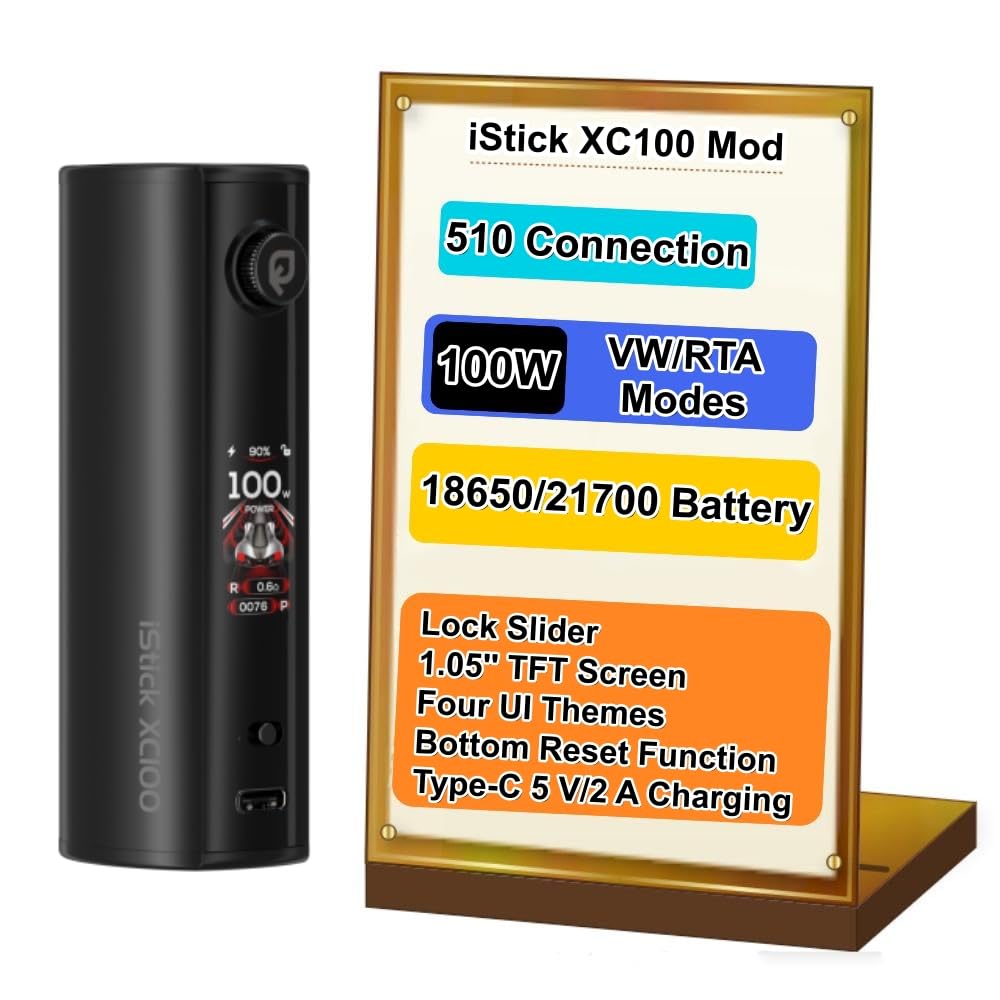 For Eleaf iStick XC100 Mod 100 W Box Vape (Nero) Cursore di blocco |  Schermo TFT da 1,05'' | Ricarica rapida Type-C 5V/2A | Batteria 18650/21700  [Escluso] Originale - No Nicotine : Amazon.it: Elettronica