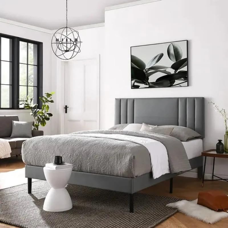 Image of Wakeup India Seraphic Queen Size Bed 78x60 Inch | Suede Fabric Bed | Bedroom Furniture | Premium Upholstery Bed | No Storage | 1 Year Warranty