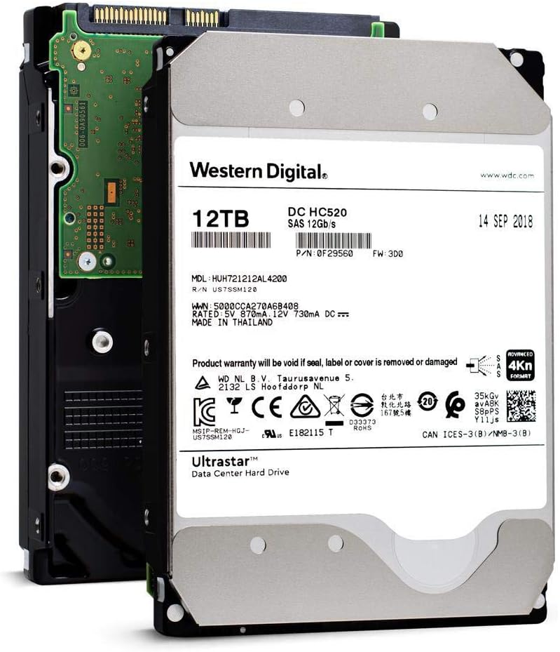 Western Digital HGST WD Ultrastar DC HC520 HUH721212AL4200 12TB HDD 7200 RPM SAS 12Gb/s Interface 4Kn ISE 3.5-Inch Helium Data Center Enterprise Internal Hard Disk Drive, Model: 0F29560