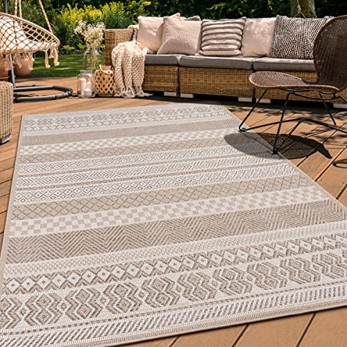 Paco Home Tapis Intérieur & Extérieur Balcon Terrasse Cuisine Motif Ethnique Boho Moderne, Dimension:120x160 cm, Couleur:Beige