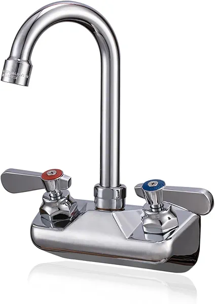 Phivan Commercial Wall Mount Faucet 4" Center Hand Sink Faucet with 3-1/2" Gooseneck Spout, Dual Lever Handles Laundry & Utility Room Sink Faucets Restaurant Industrial, Brass, Ceramic Valve