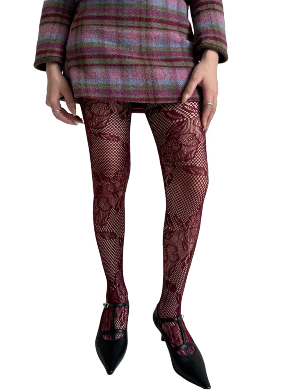Feng Shui， Calze Collant con Motivo Floreale in Pizzo da Donna Collant Sexy a Rete in Pizzo Scavato
