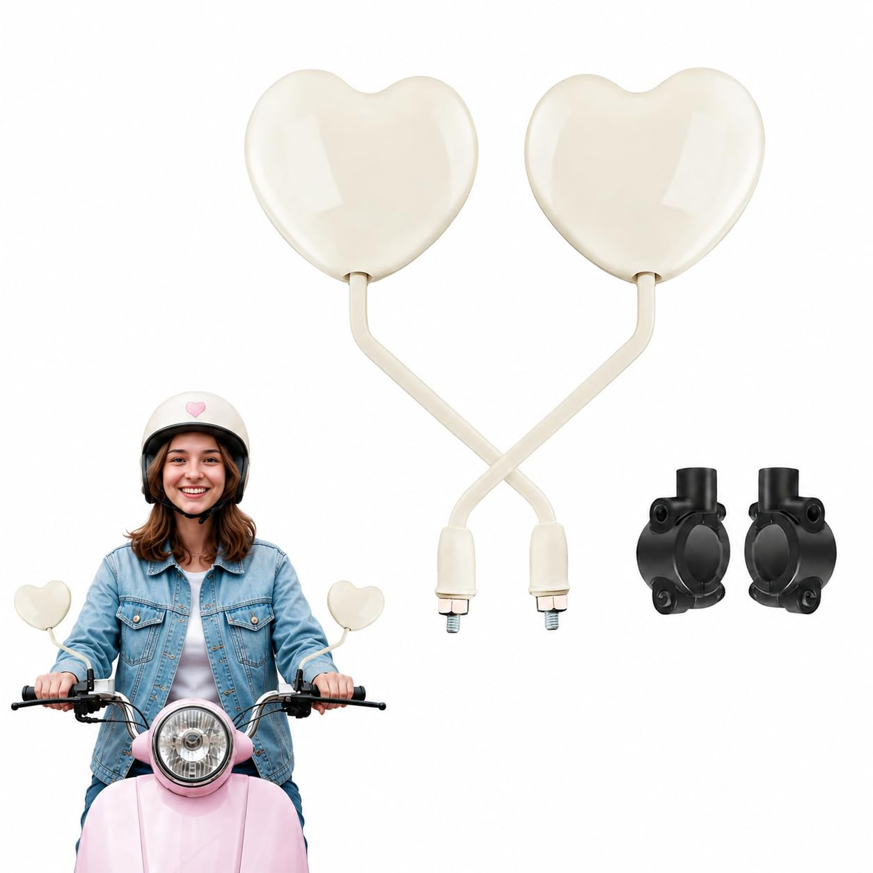 2 Pcs Motorcycle Heart Shape Rearview Mirrors,Handlebar Bike Mirror and Adjustable Universal Fit Rearview Bicycle Mirrors Glass Lens Safe Cycling Accessories for Scooter, E-bikes, Mountain Bikes