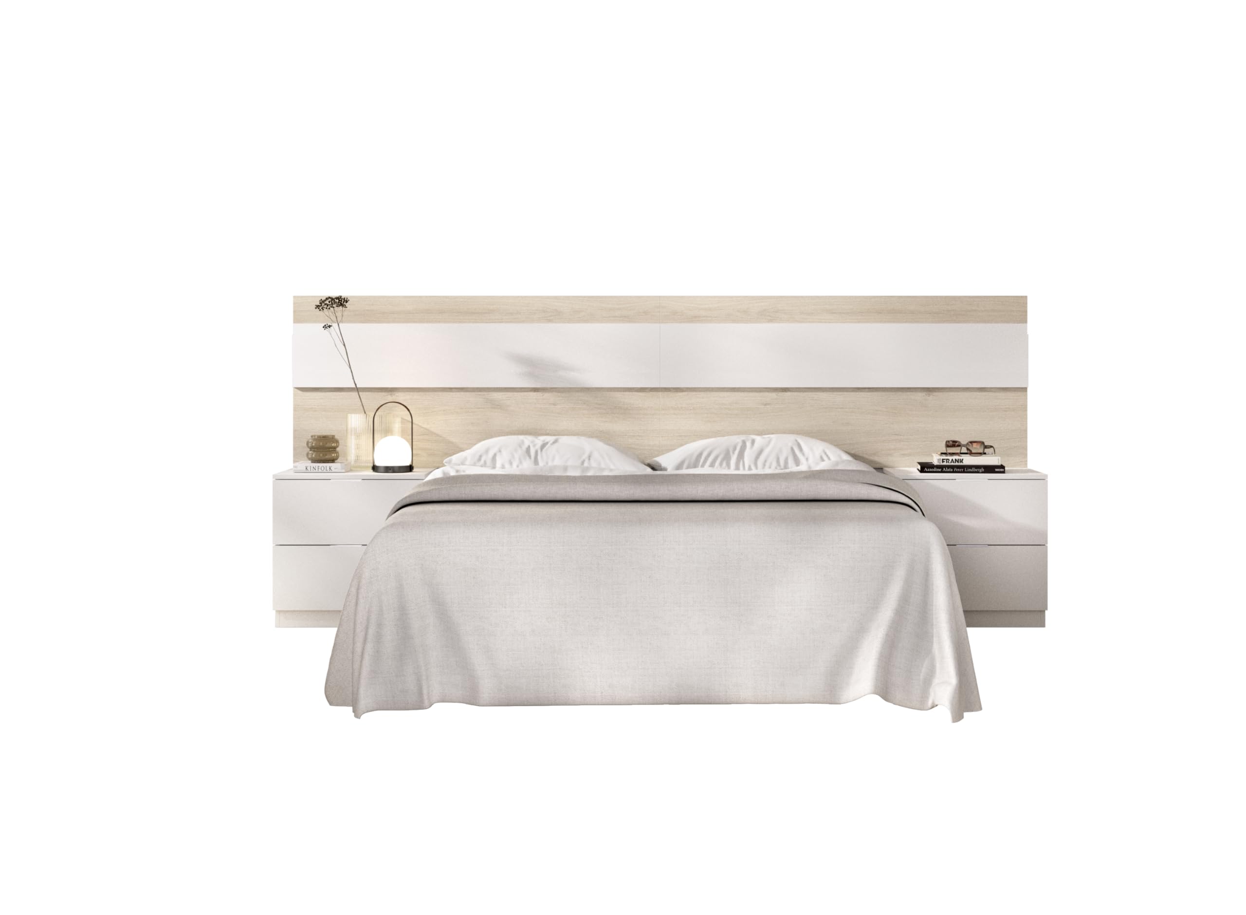 DEKIT GRUPO RIMOBEL Niza CABECERO, Melamina, Natural/Blanco, 95 x 248 x 34 cm