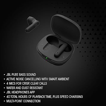 JBL Wave Flex 2-40h Çalma Süresine Sahip Kablosuz Açık Çubuk Bluetooth Kulaklıklar, Akıllı Ortam Teknolojisi, Saf Bas Ses, IP54 Su Geçirmez ve Çok Noktalı Bağlantı, Siyah