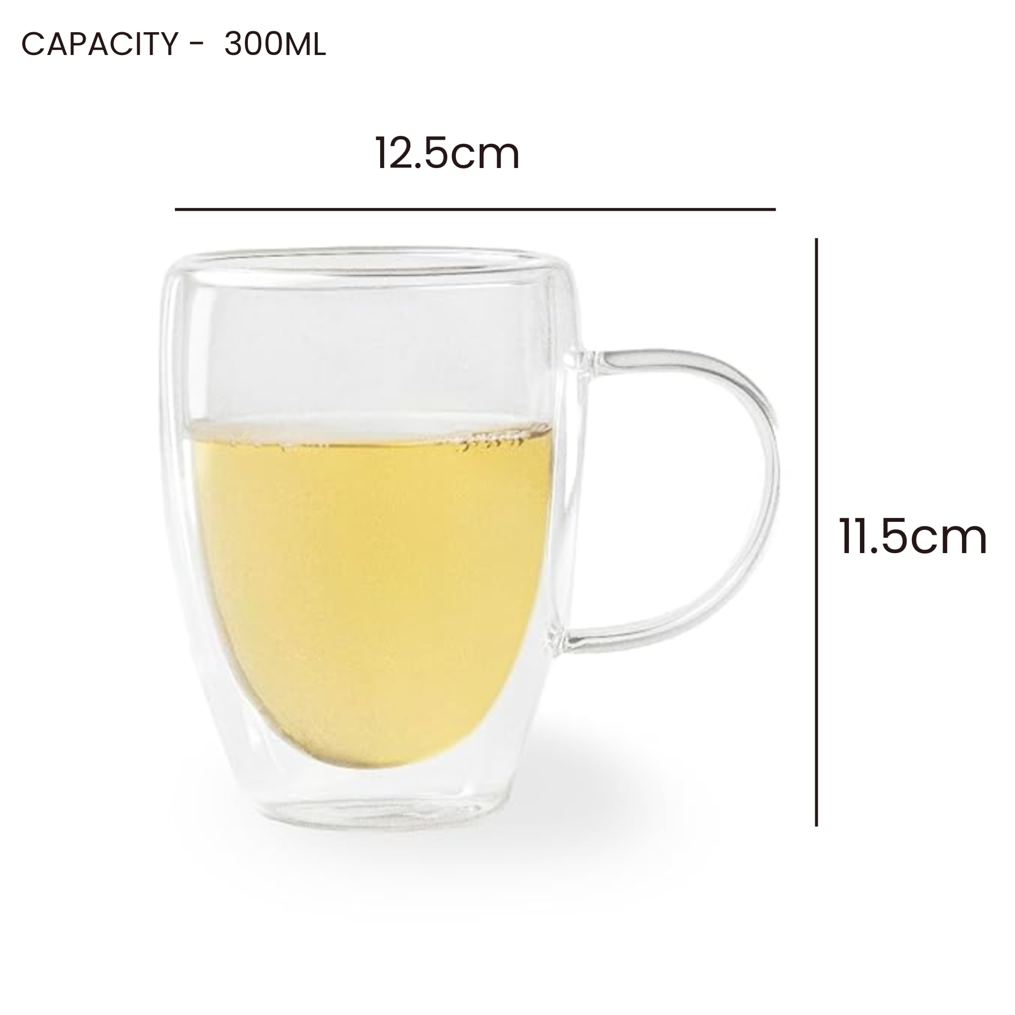 Sipologie Nord Double Wall Mug 300ml, Set of 4 - Elegant Clear Glass Mugs with a Premium Finish, Ideal for Hot and Cold Beverages - Great for Gifting, Transparent 4