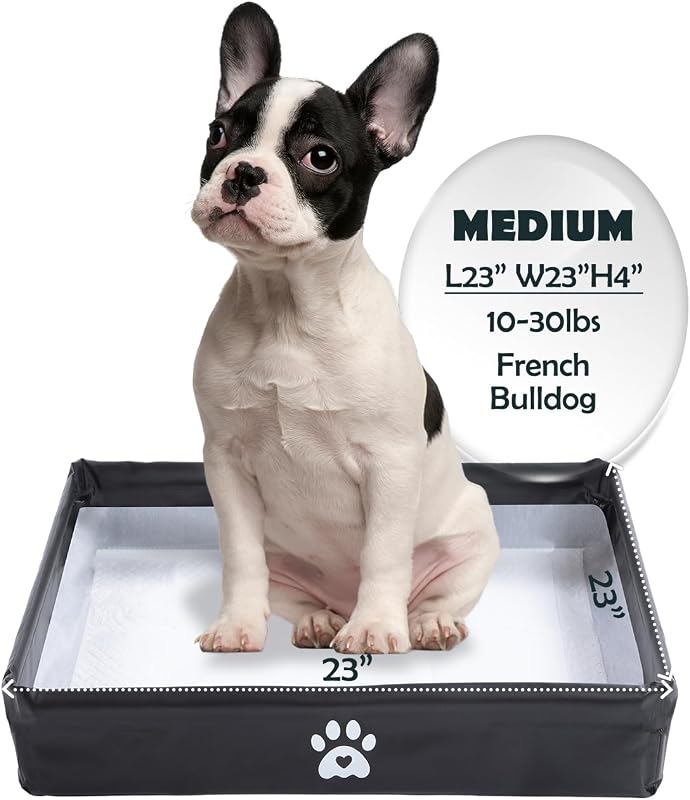Caixa de Areia para Cães com Suporte para Tapete Higiênico Dobrável MEEXPAWS Preta, 58,42 x 58,42 x 10,16 cm